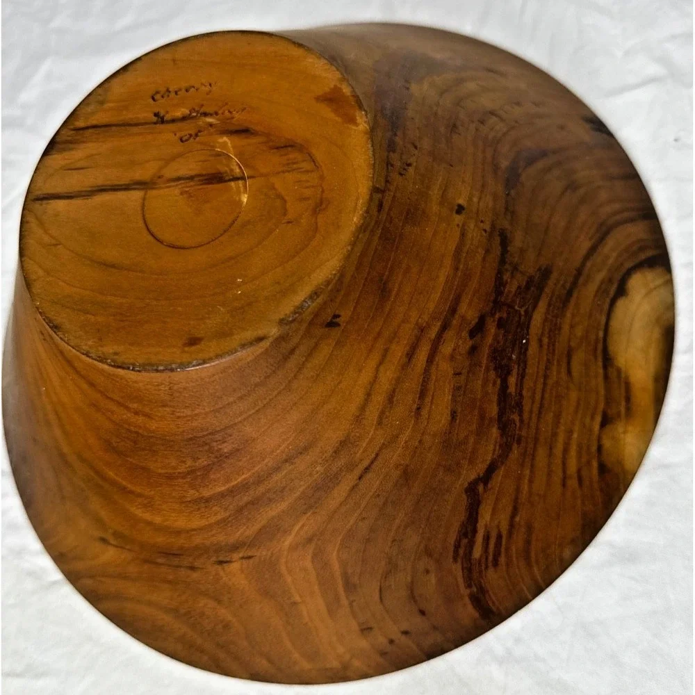 Handmade Burl Grain Cherry Wood Bowl Signed Farmhouse Decor Accent